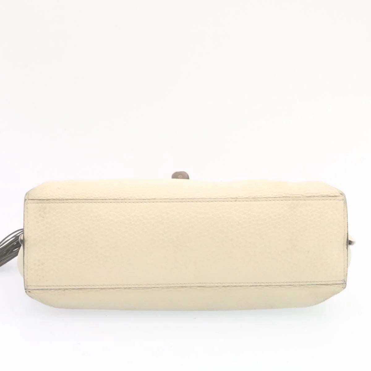 White Leather Bamboo Handbag T3136