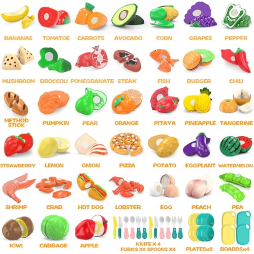 120 Pcs Cutting Play Food Toy with 2 Colors Storage Baskets T782