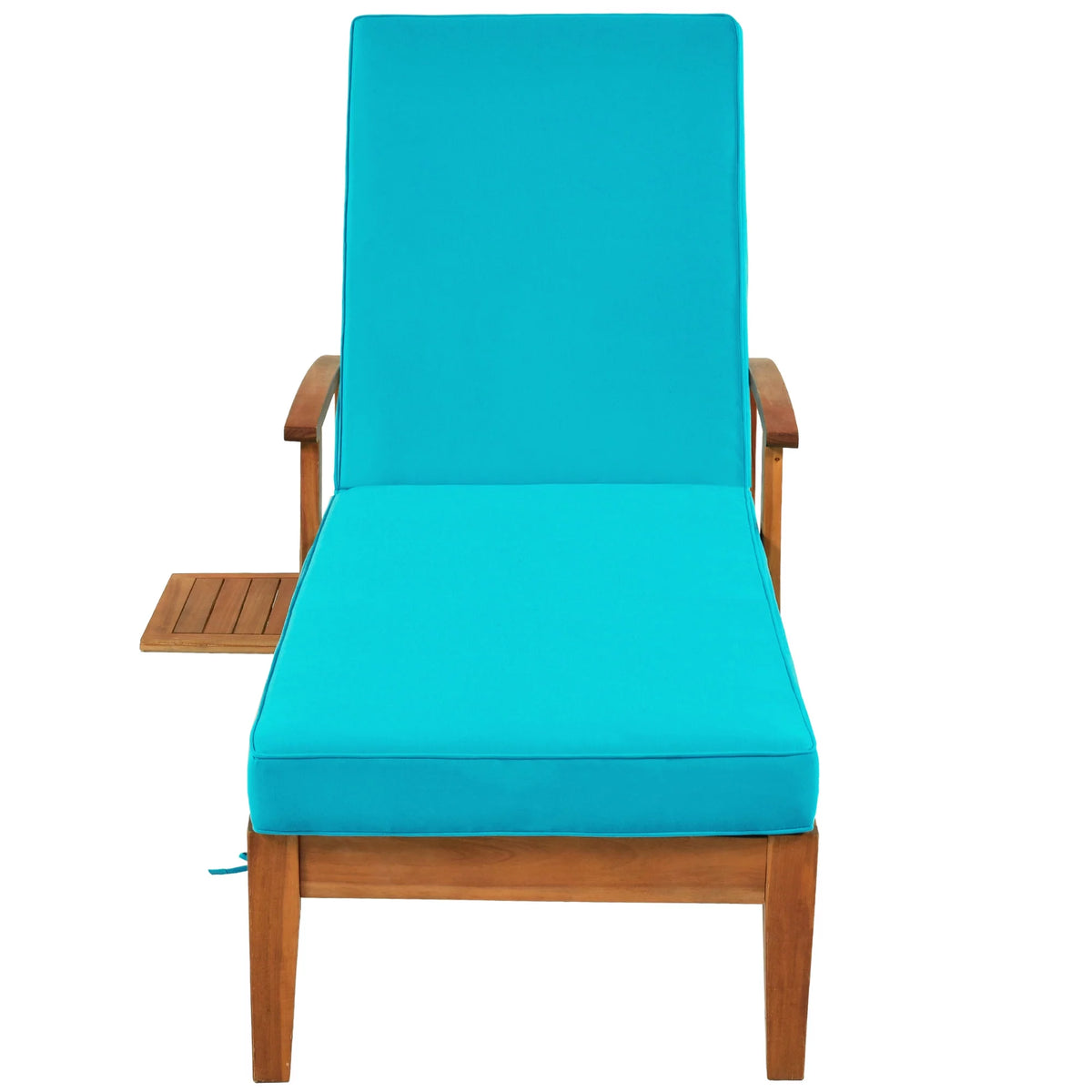 Solid Wood Chaise Lounge with Cushion, Wheels and Cup Table A60468