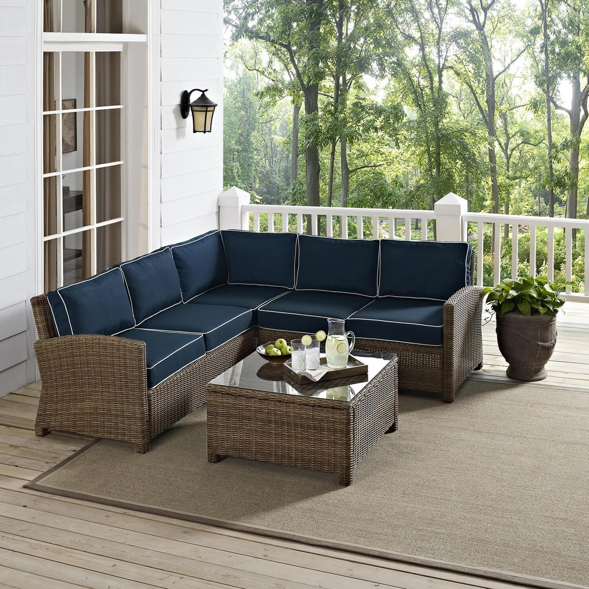 4Pc Outdoor Wicker Sectional Set with Glass Top Coffee Table P2939