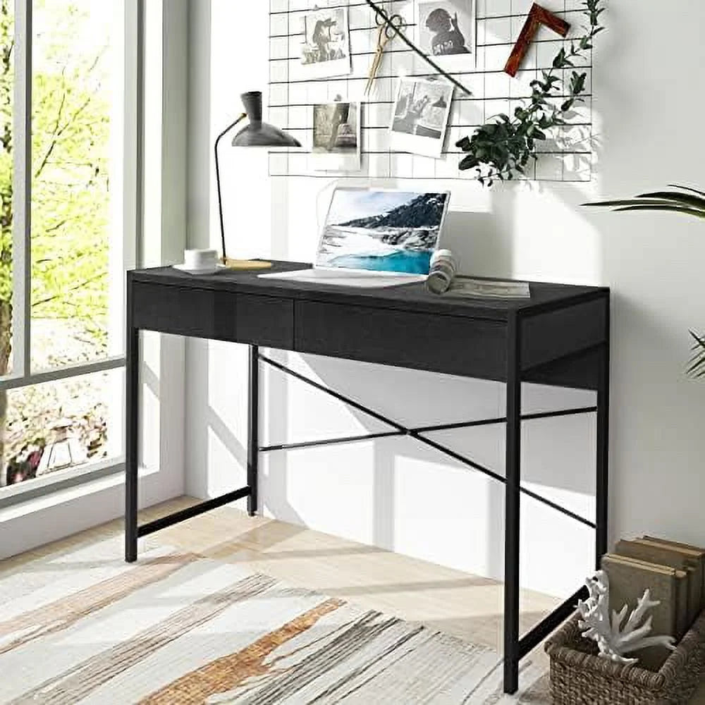 Black Computer Desk with 2 Drawers D972925