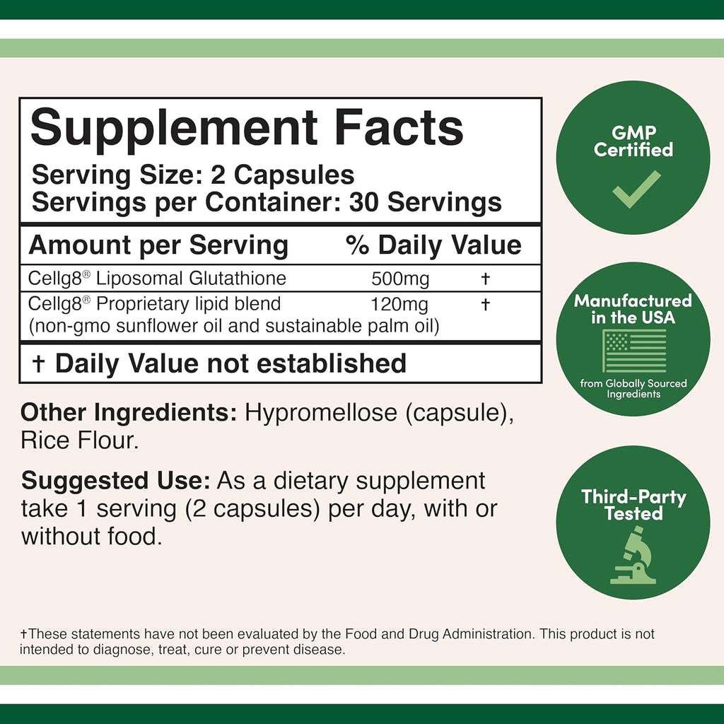 Liposomal Glutathione Supplement 500mg per Serving, 60 Capsules V85455
