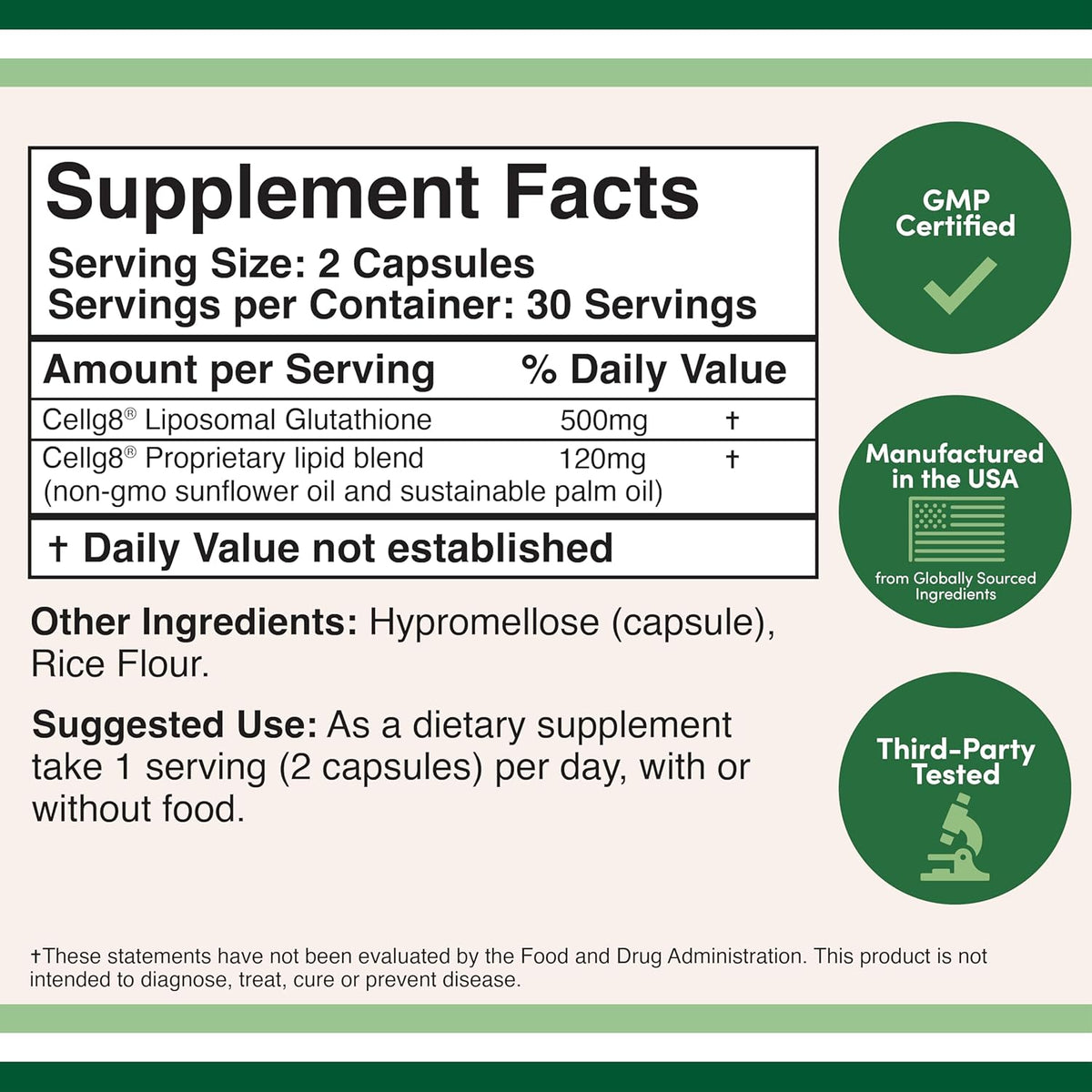 Liposomal Glutathione Supplement 500mg per Serving, 60 Capsules V85455
