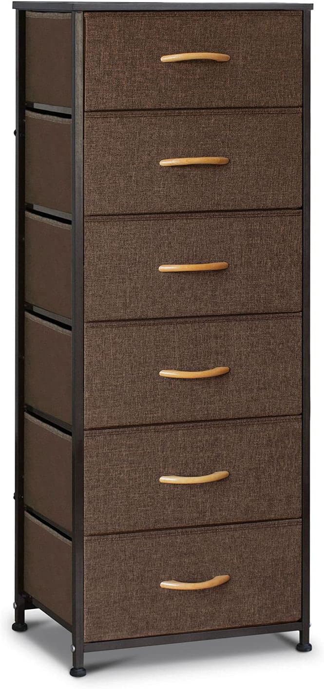 6 Drawer Fabric Dresser with Wooden Top G86857