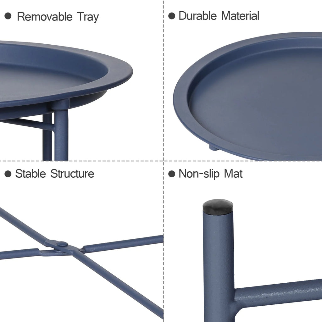 Blue Side Table with Removable Tray, Set of 2 F80566