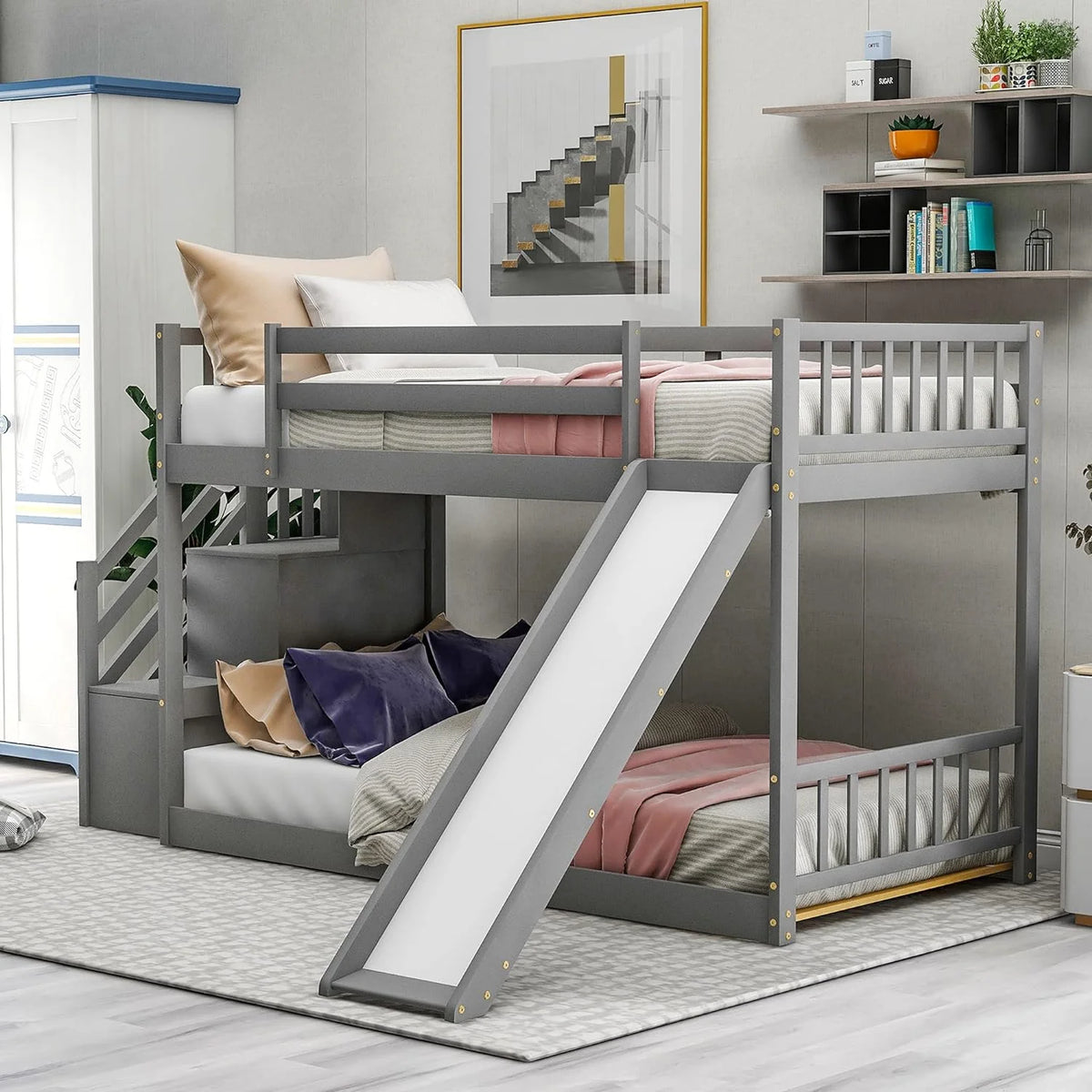 Kids Bunk Bed with Stairs and Slide R2264