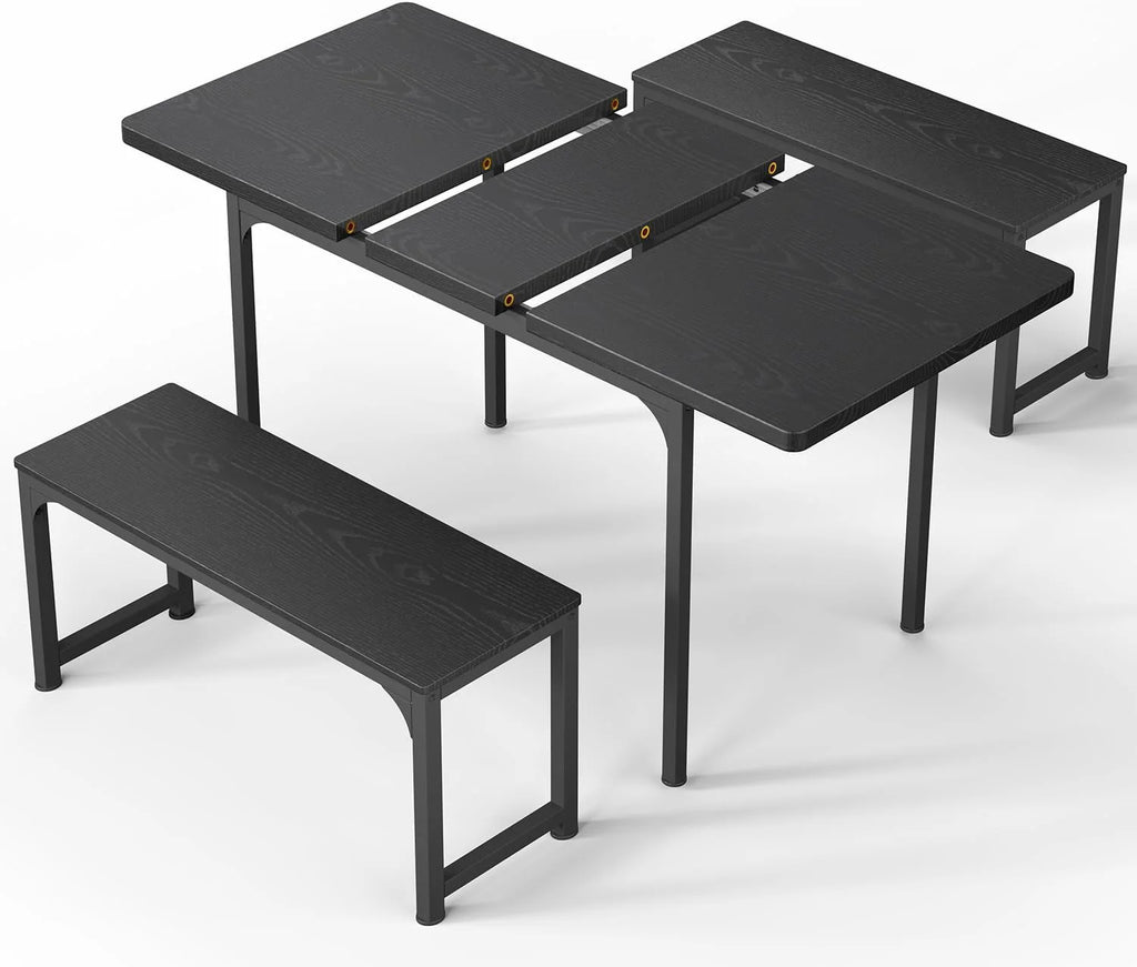 Black Extendable Dining Table Set with 2 Benches U893