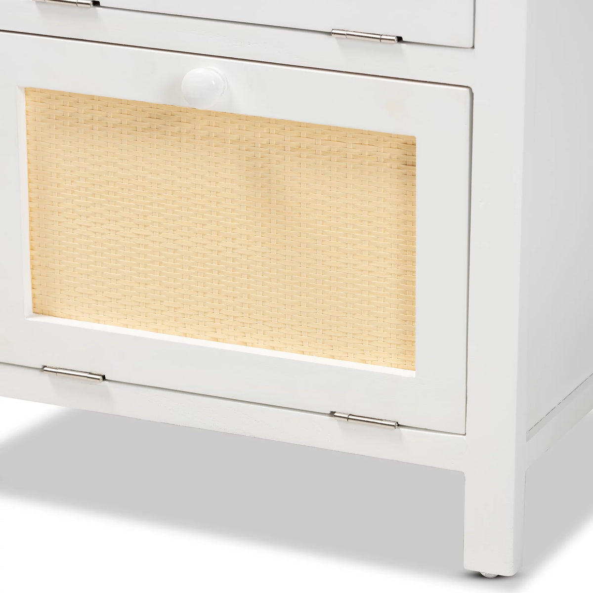 White Wood and Rattan 2-Door End Table C4618
