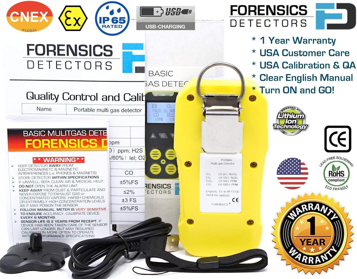 4 Gas Monitor O2 CO H2S LEL USB Recharge S954390