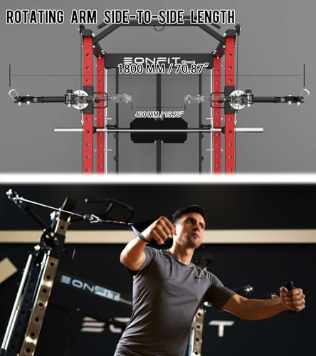 Smith Machine with Vertical Leg Press Power Cage Squat Rack with LAT-Pull Down Cable Crossover Rotating Arms System Home Gym Equipment H4984