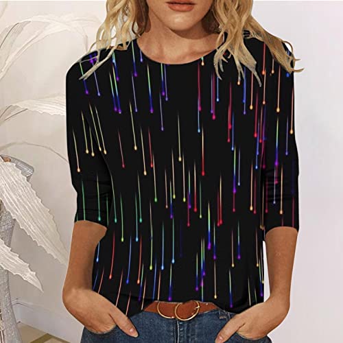 Summer Outfits for Women Casual Fashion Printing Crew Neck Three Quarter Sleeve V80139