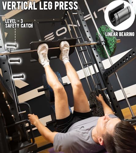 Smith Machine with Vertical Leg Press Power Cage Squat Rack with LAT-Pull Down Cable Crossover Rotating Arms System Home Gym Equipment H4984