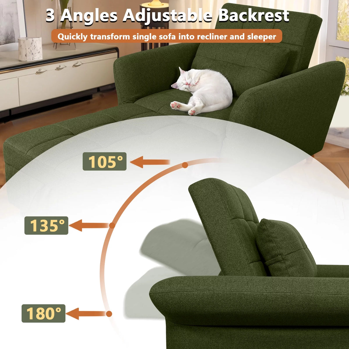 3-in-1 Convertible Sleeper Sofa Bed with Adjustable Backrest Z7957