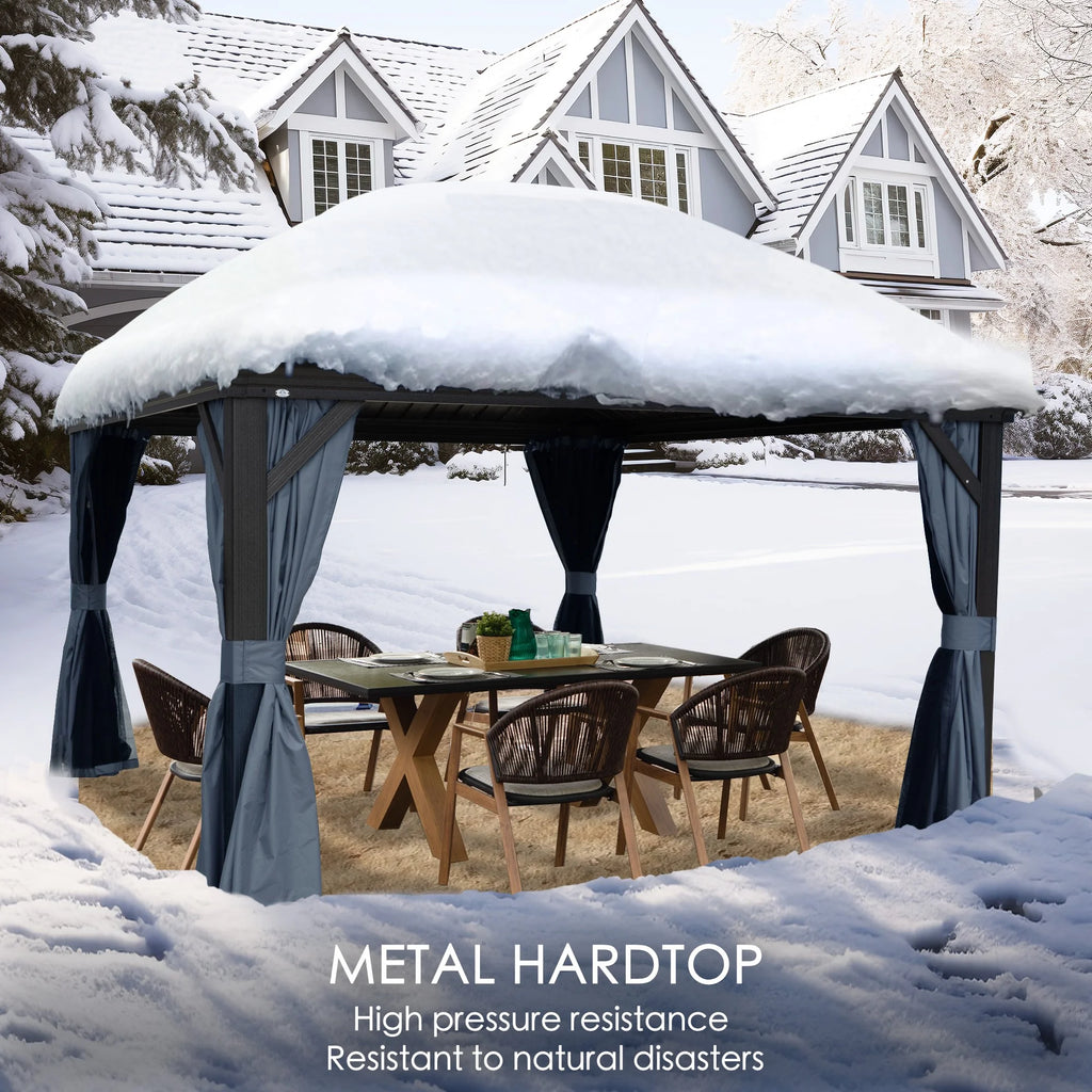 Hardtop Aluminum Gazebo with Mosquito Net and Privacy Sidewalls P6304