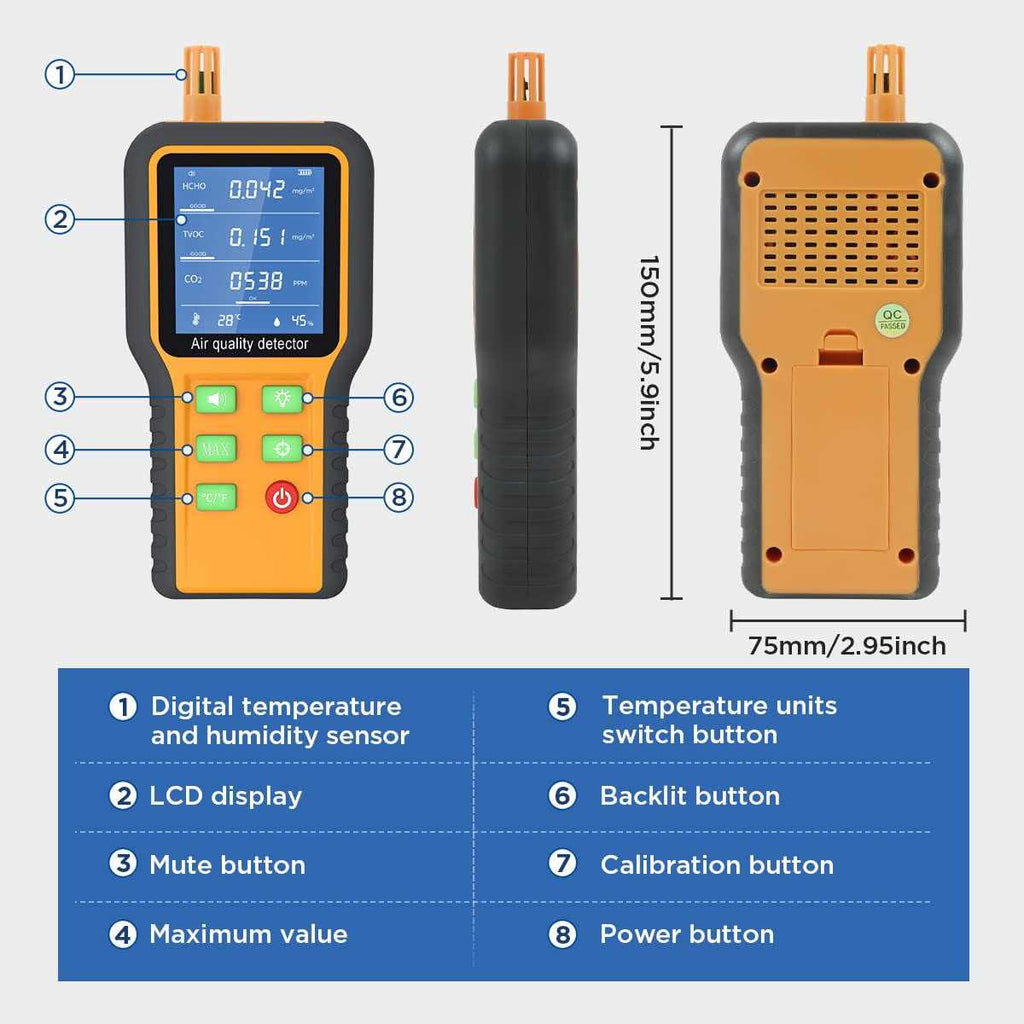 Air Quality Monitor CO2 Meter Carbon Dioxide Formaldehyde Detector N358