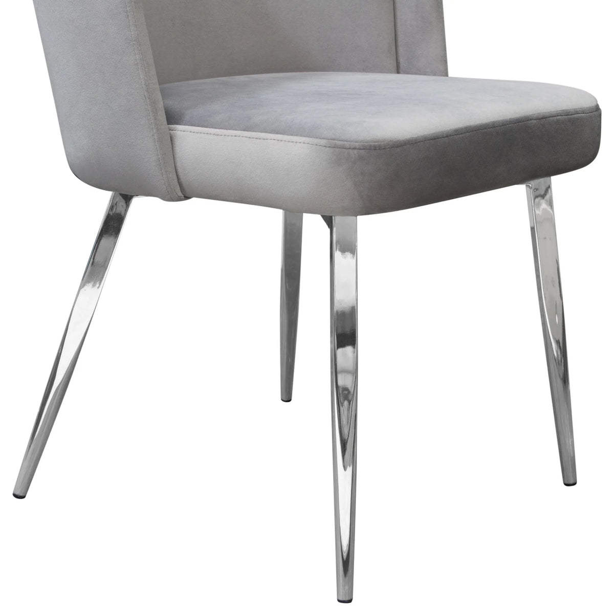Grey Velvet Dining Chairs with Chrome Legs, Pack of 2 D515