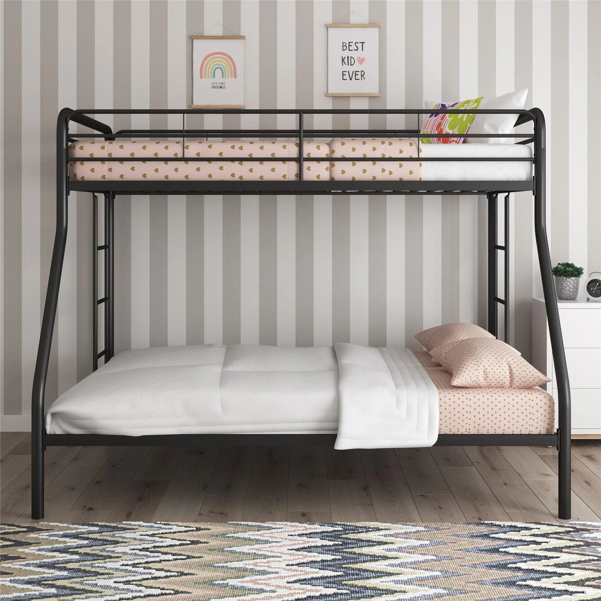 Black Twin over Full Metal Bunk Bed with Ladders R9646