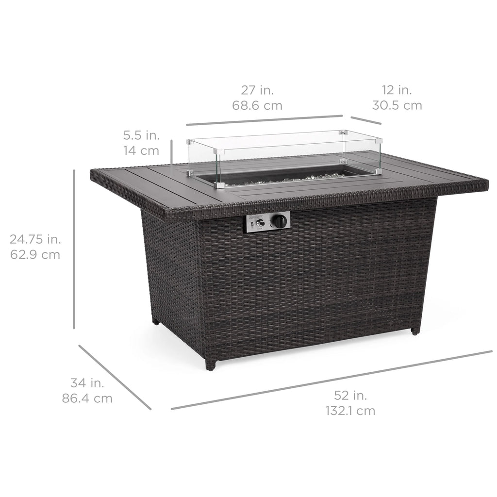 52in Gray Wicker Propane Gas Fire Pit Table with Glass Wind Guard F463