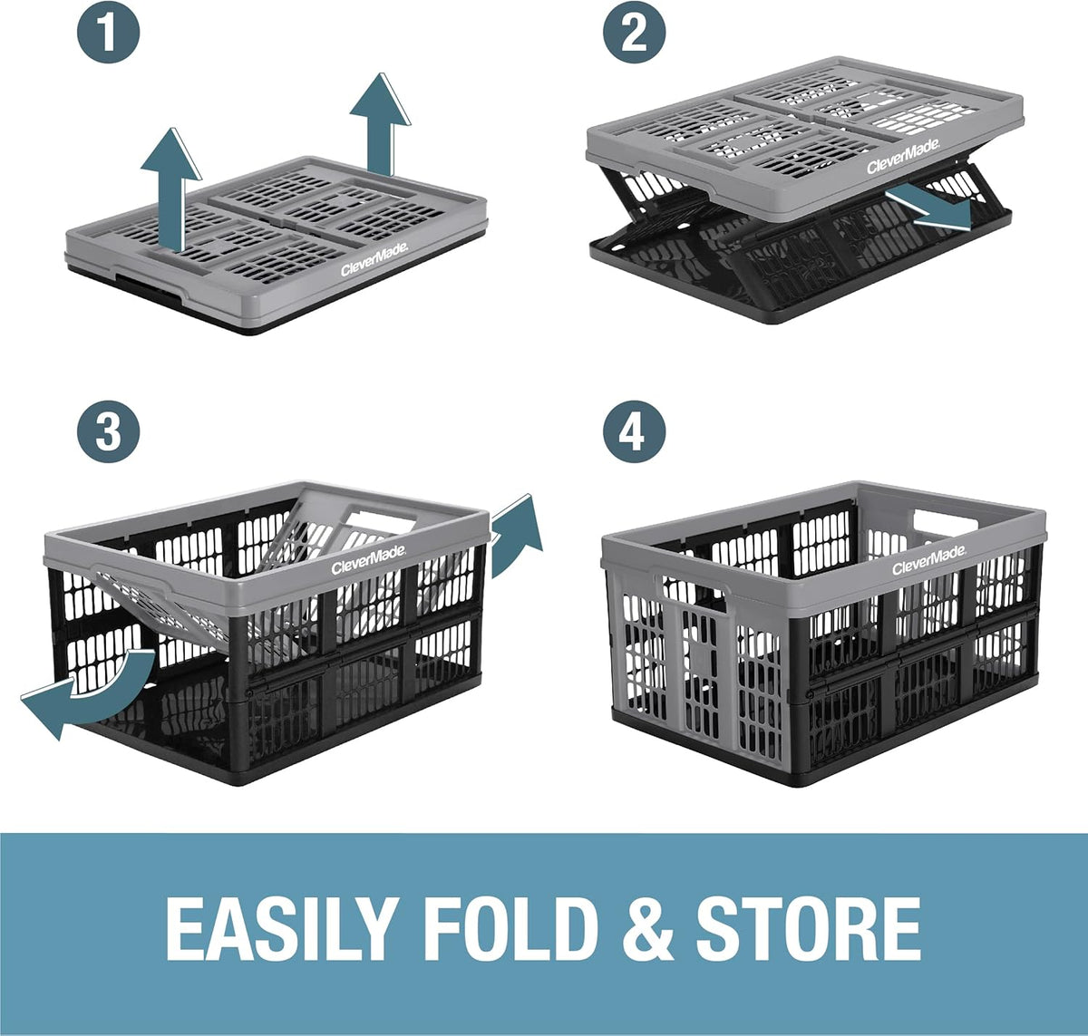 3PK 45L Collapsible Plastic Storage Bins J588189
