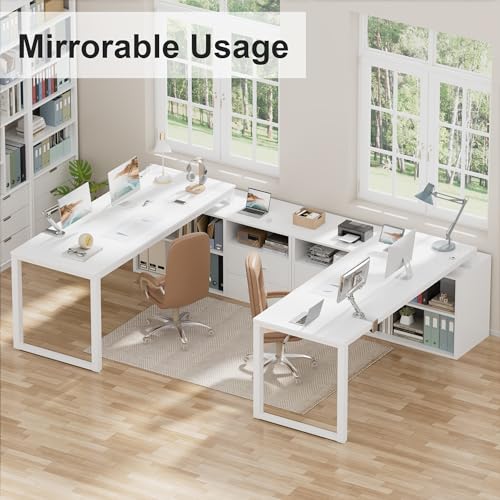 White 55 Inch L-Shaped Desk with File Cabinet and Drawers F6036
