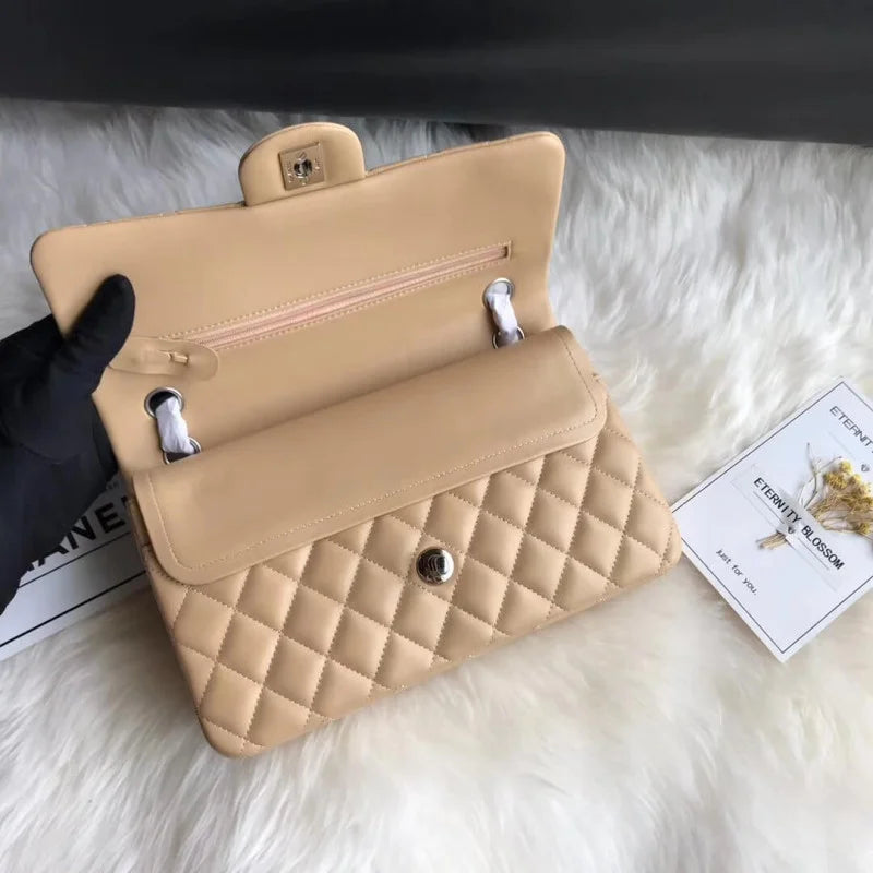 Apricot Medium Lambskin Leather Flap Bag D1796
