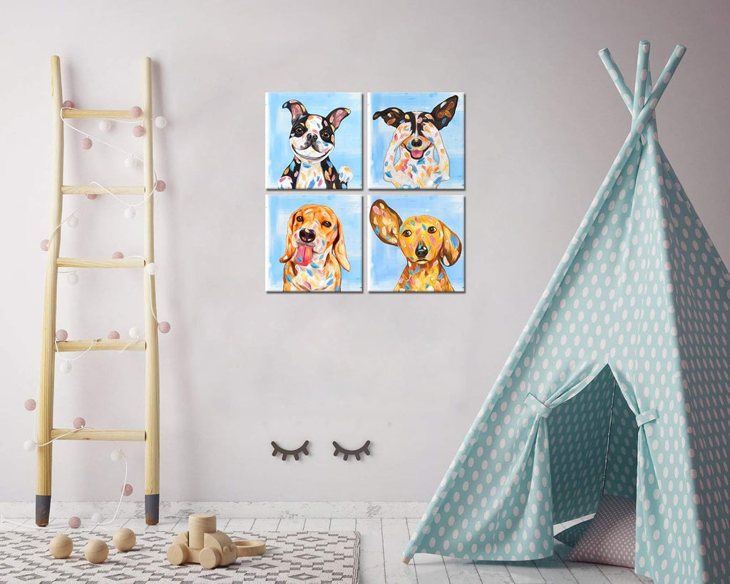 Abstract Puppy Artwork Dog Painting Canvas Gallery Wrapped 12x12inch 4 Panel U843895