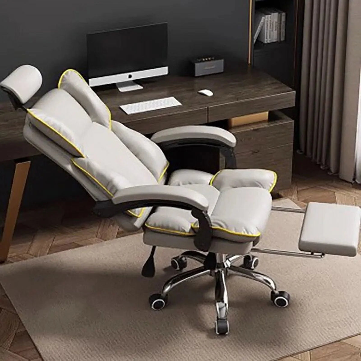Leather Office Chair with Footrest and Wheels T4991