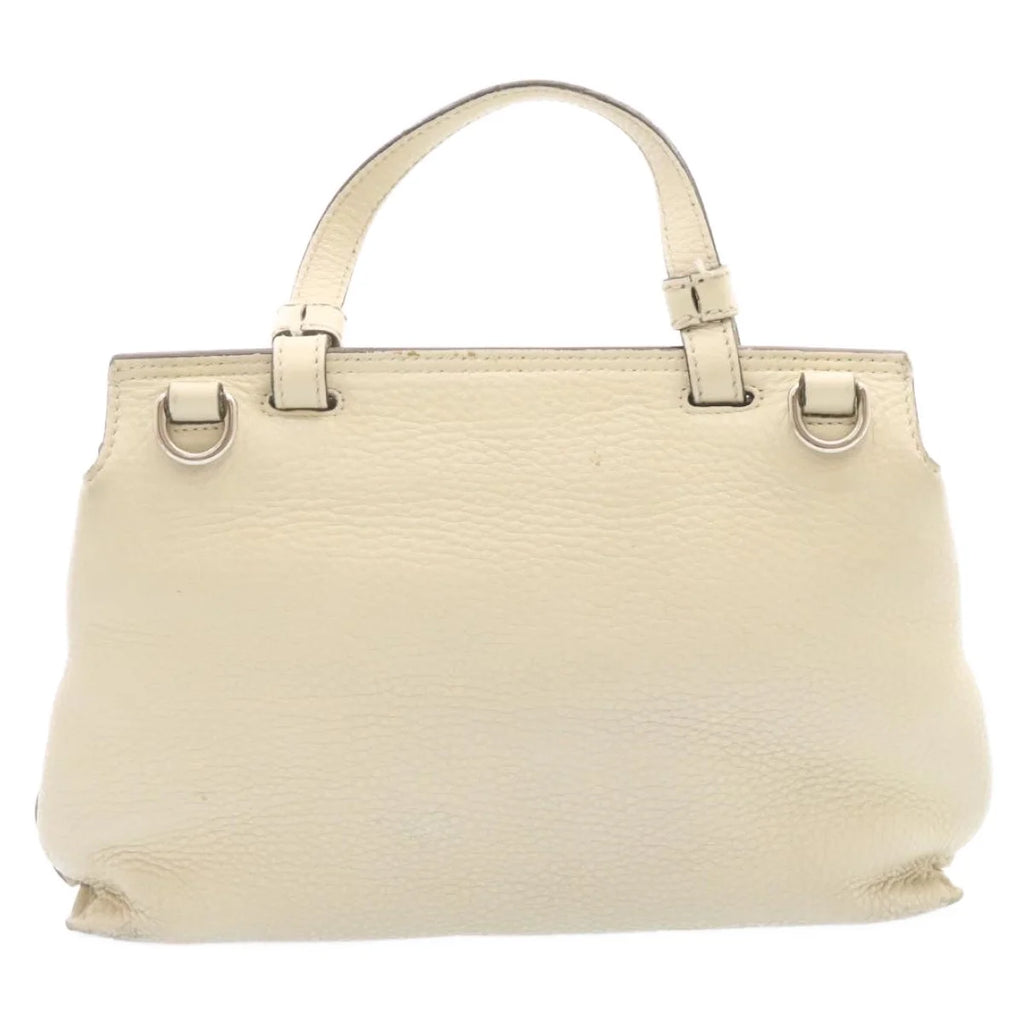 White Leather Bamboo Handbag T3136