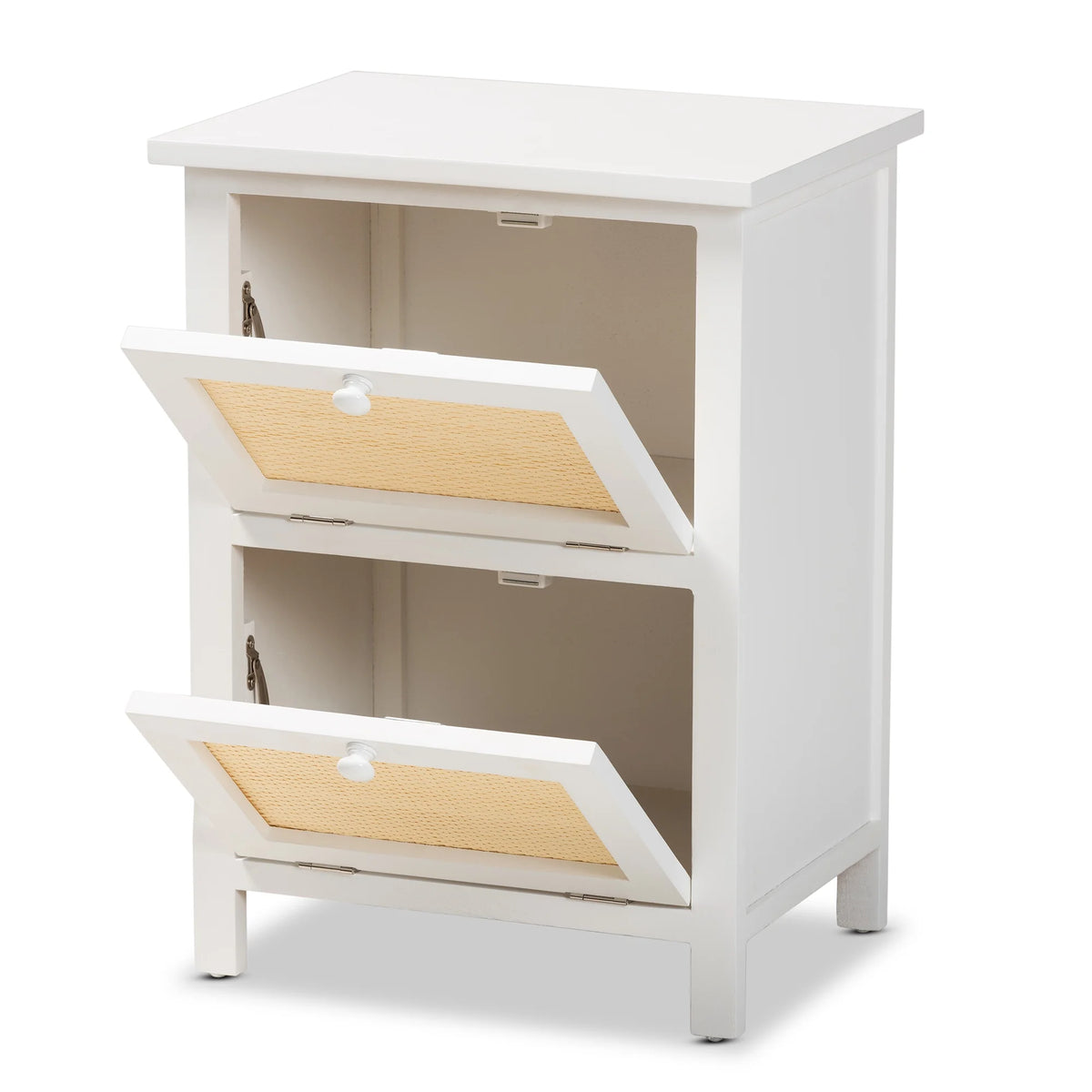 White Wood and Rattan 2-Door End Table C4618