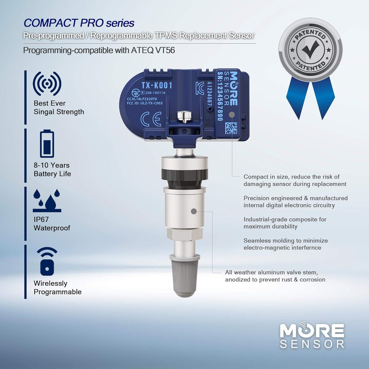 TPMS Tire Pressure Sensor 4-Pack with Aluminum Valve Stem G72072