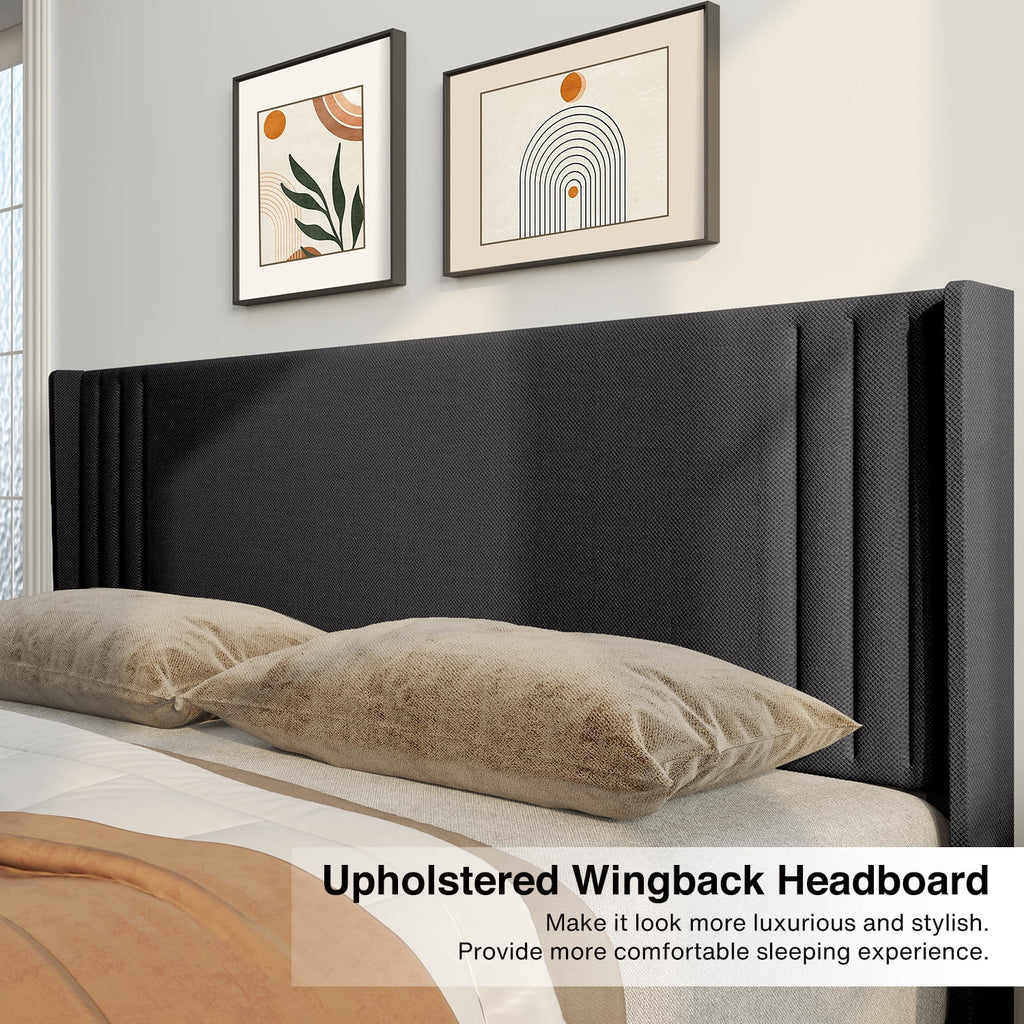 Queen Bed Frame with Wingback Headboard B7340