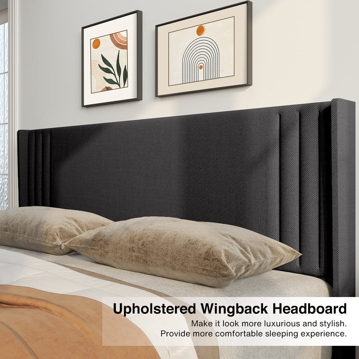 Queen Bed Frame with Wingback Headboard B7340