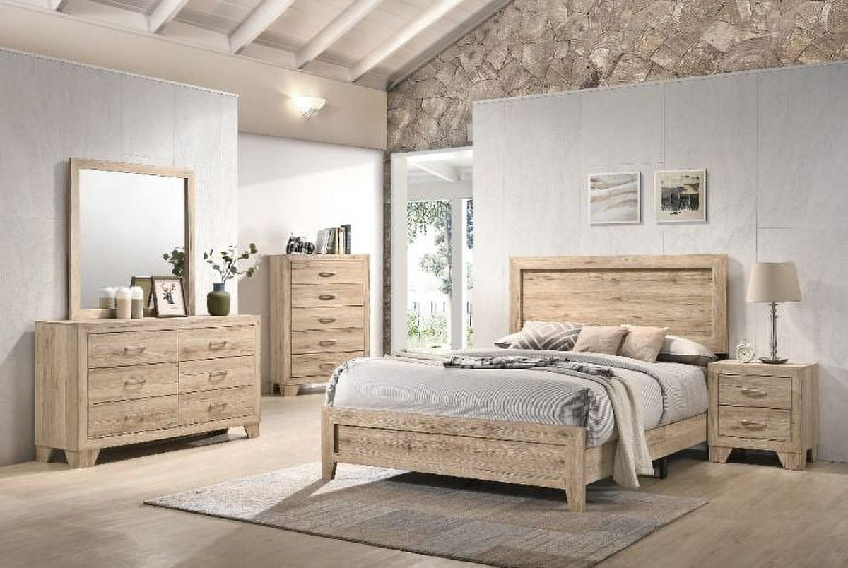 Queen Size Panel Bed Washed Oak Finish I1884