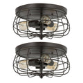 3-Light Bronze Metal Industrial Cage Flush Mount Set of 2 L368852