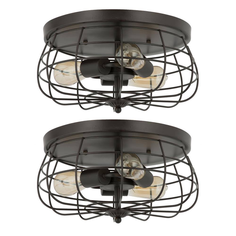 3-Light Bronze Metal Industrial Cage Flush Mount Set of 2 L368852