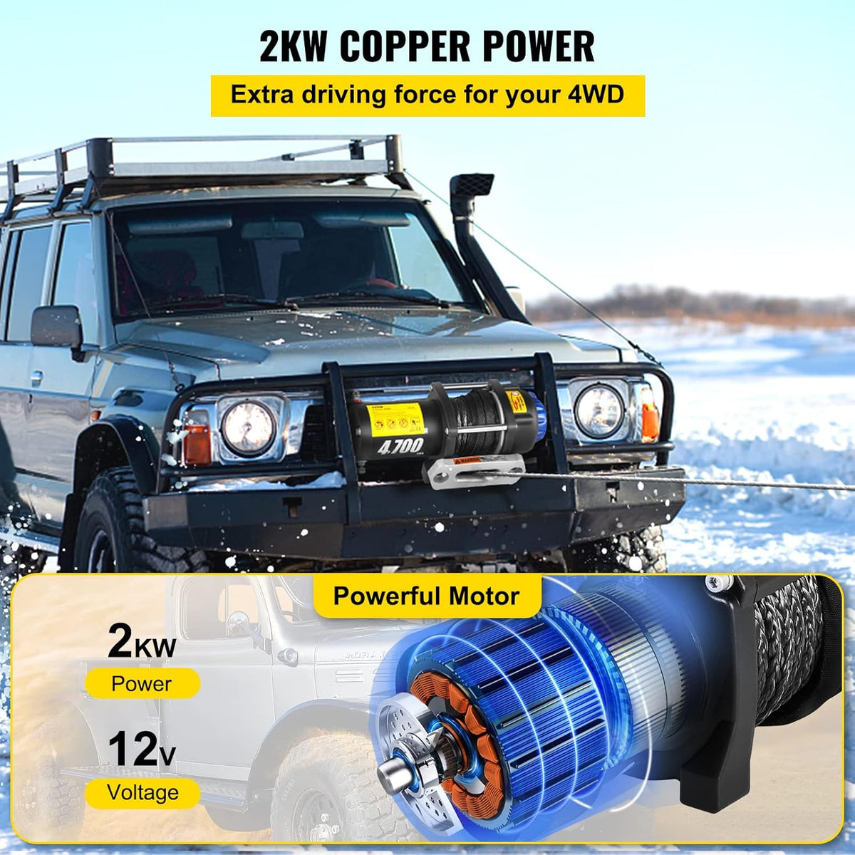 4700 lbs Capacity Electric Winch with Synthetic Rope and Wireless Remote Y591085