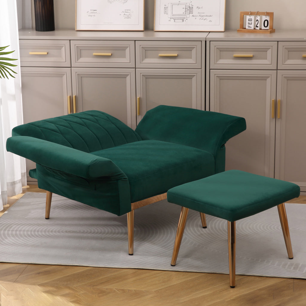 Velvet Accent Chair with Ottoman Set, Gold Legs, Upholstered Single Sofa J62366
