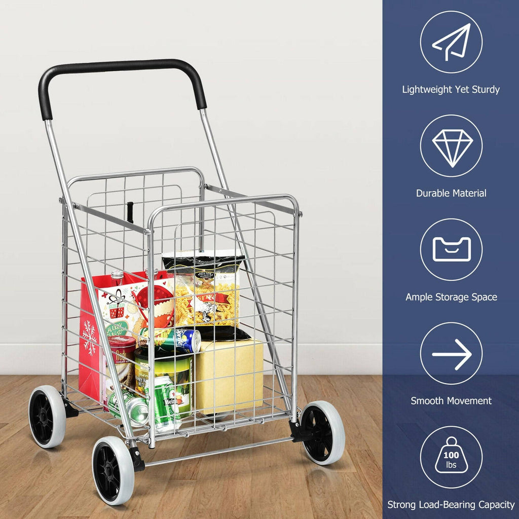 Folding Shopping Cart Utility Trolley Black U73697