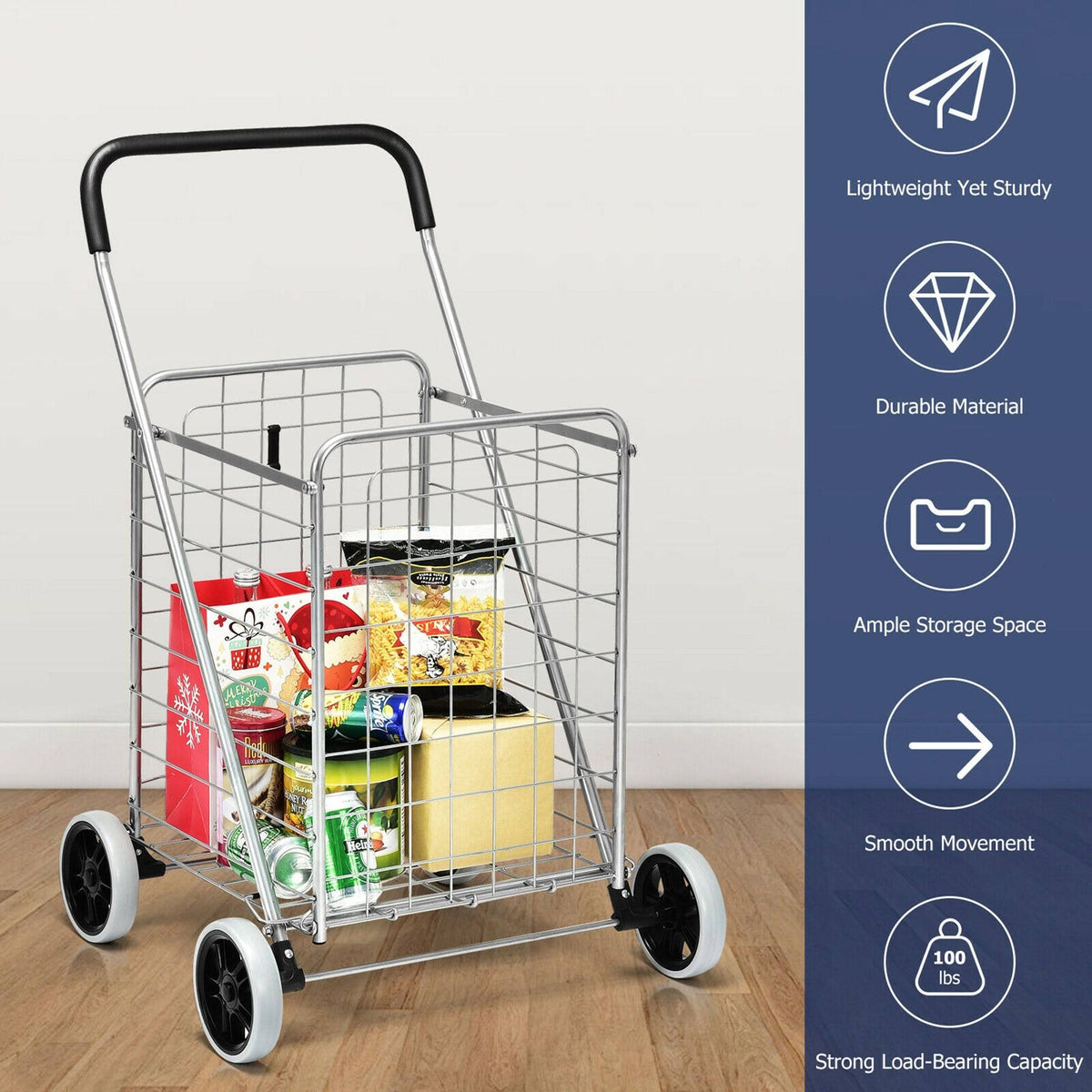 Folding Shopping Cart Utility Trolley Black U73697