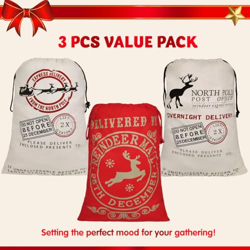 3 PCS Christmas Canvas Gift Bag E9971