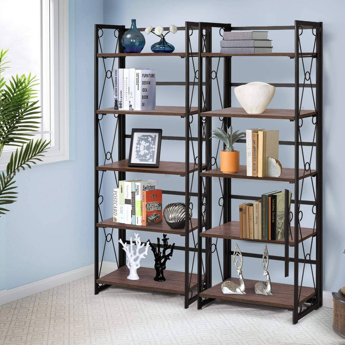 5 Tier Bookshelf Set of 2 with Metal Fram M635