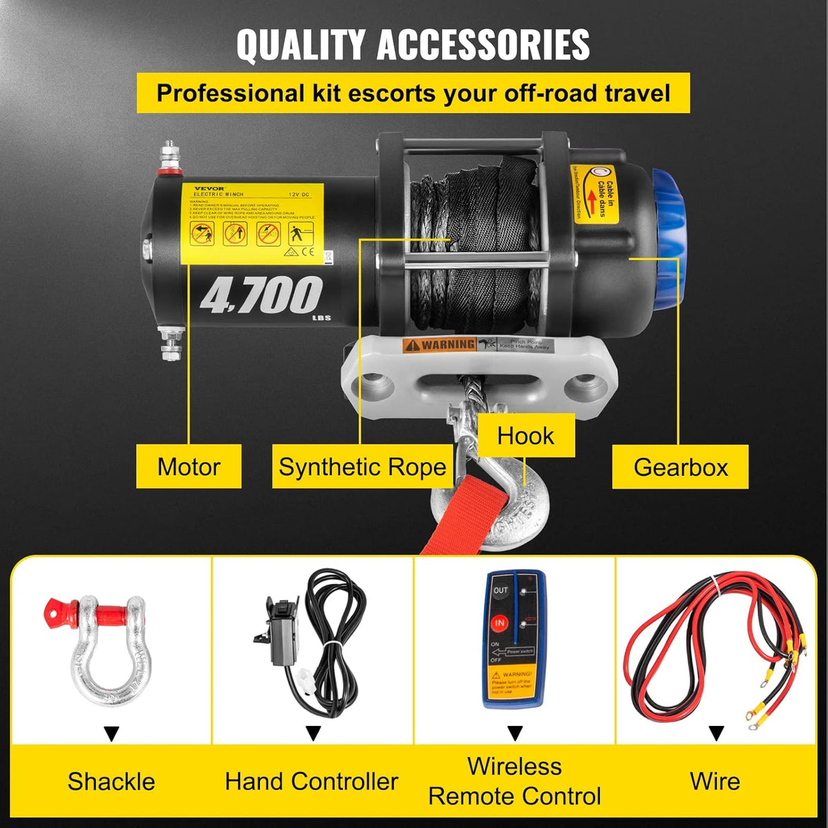 4700 lbs Capacity Electric Winch with Synthetic Rope and Wireless Remote Y591085