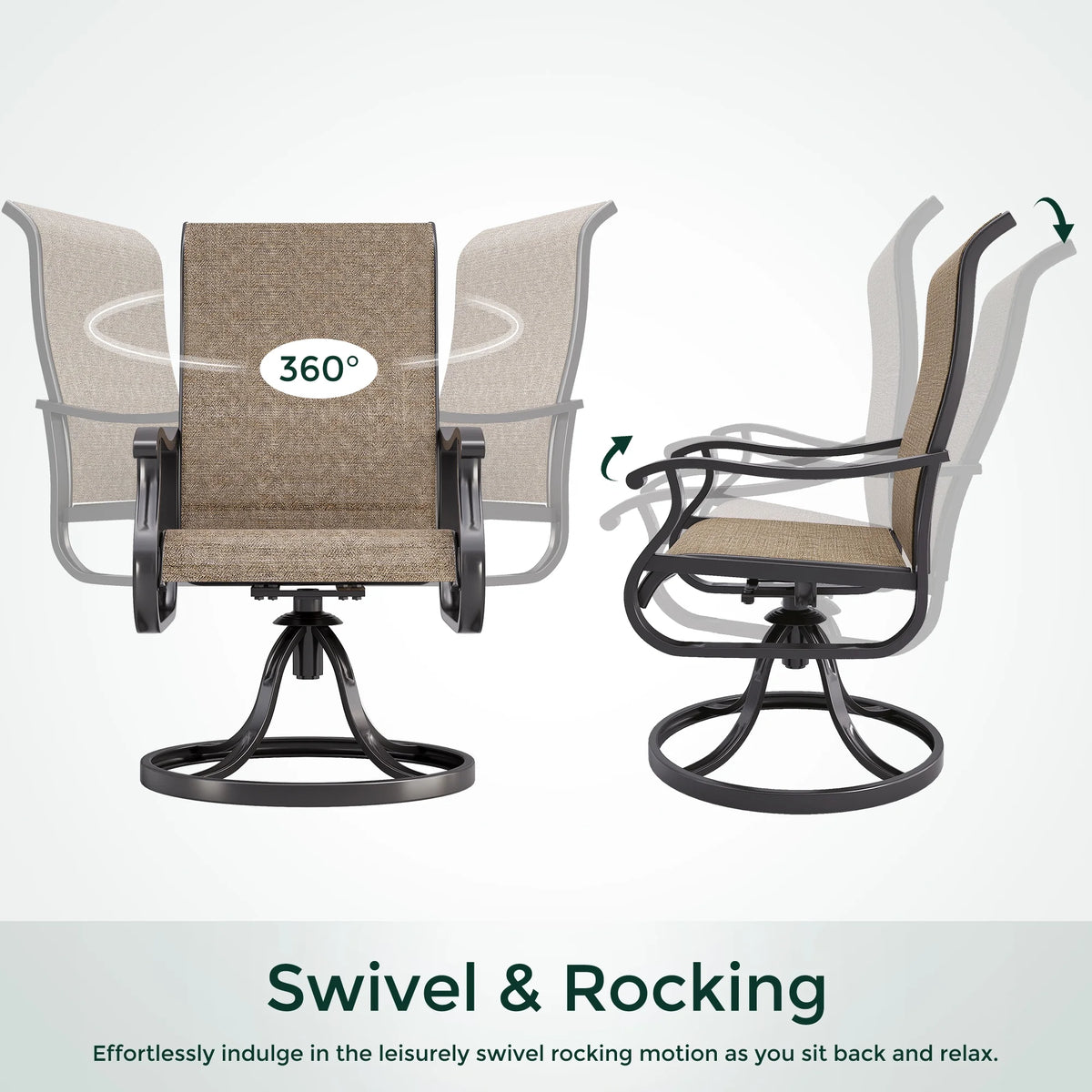 Khaki Swivel Outdoor Chairs Set of 2 Textilene P554423