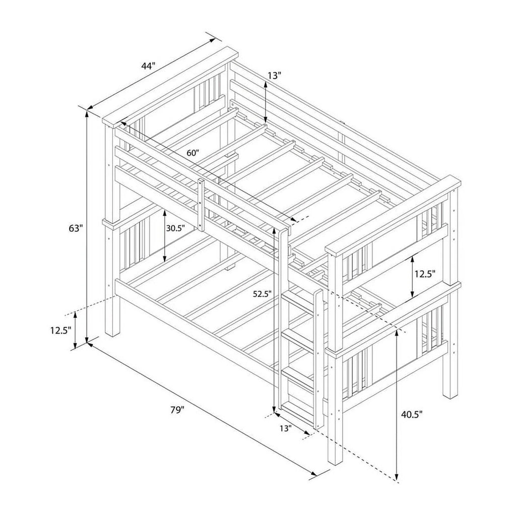 Black Twin Over Twin Wood Bunk Bed Z909