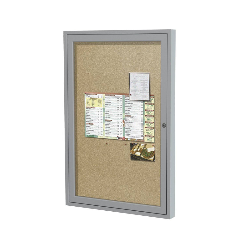 1 Door Enclosed Vinyl Bulletin Board Satin Frame 36x22H x 30x22W Caramel Q421377