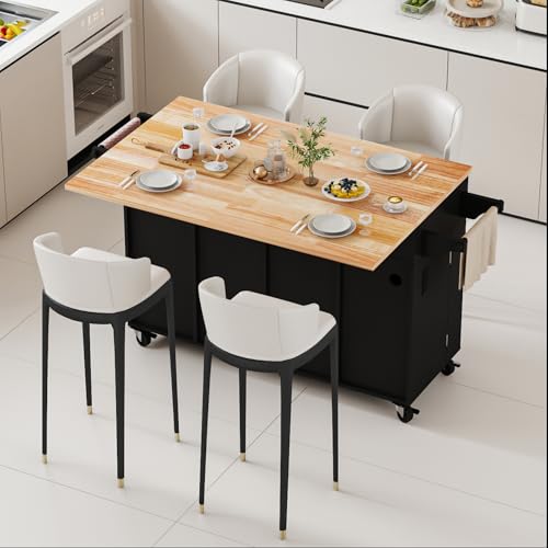White Movable Kitchen Island with Drop Leaf and Power Outlet N347818