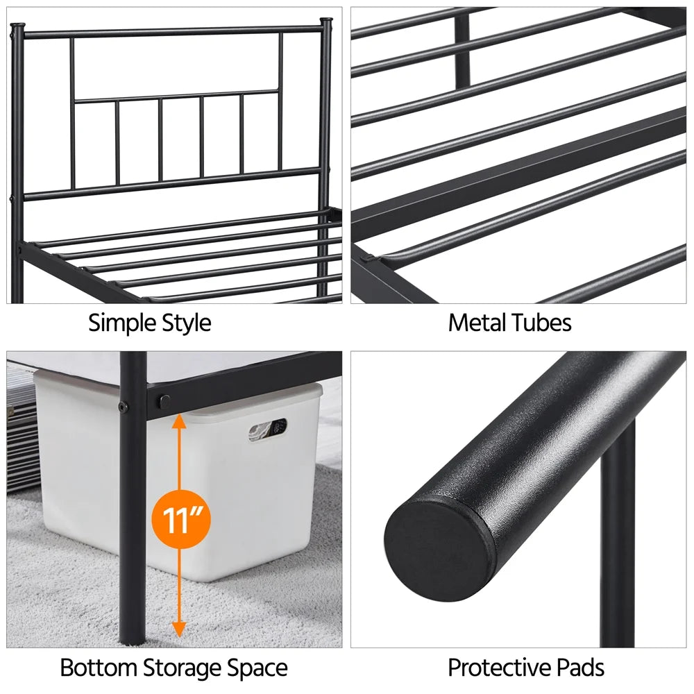 Black Metal Twin Platform Bed with Headboard and Footboard K368092