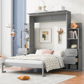 Gray Queen Size Wood Wall Bed with Shelves and Drawers N739