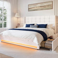 Queen Size White Velvet Upholstered Platform Bed Frame with 4 Storage Drawers G70245
