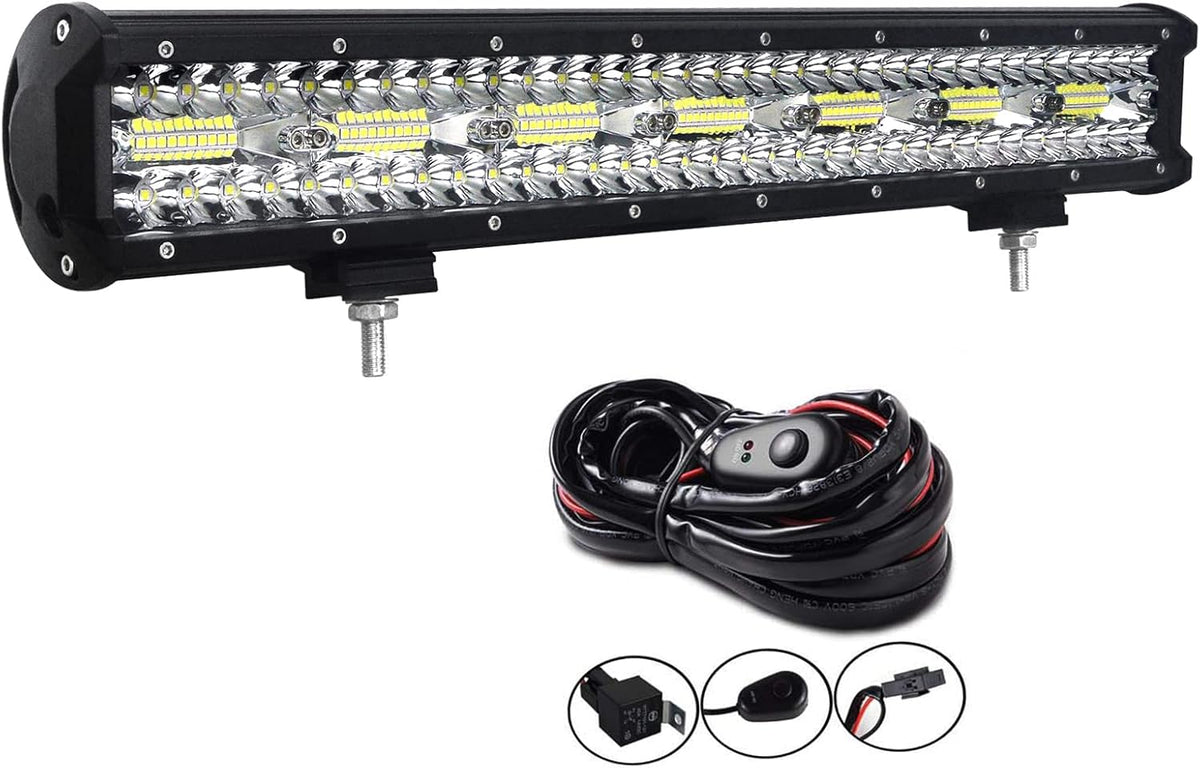 20 inch 420W LED Light Bar Spot Flood Combo Triple Row Driving Light Off Road Lights LED Pods Cubes with Wiring Harness Kit for 4X4 4WD Car ATV UTV SUV Truck Tractor Trailer 12V 24V DC P8622